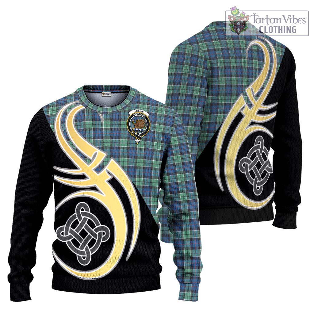 Leslie Hunting Ancient Tartan Knitted Sweater with Family Crest and Celtic Symbol Style Unisex - Tartan Vibes Clothing