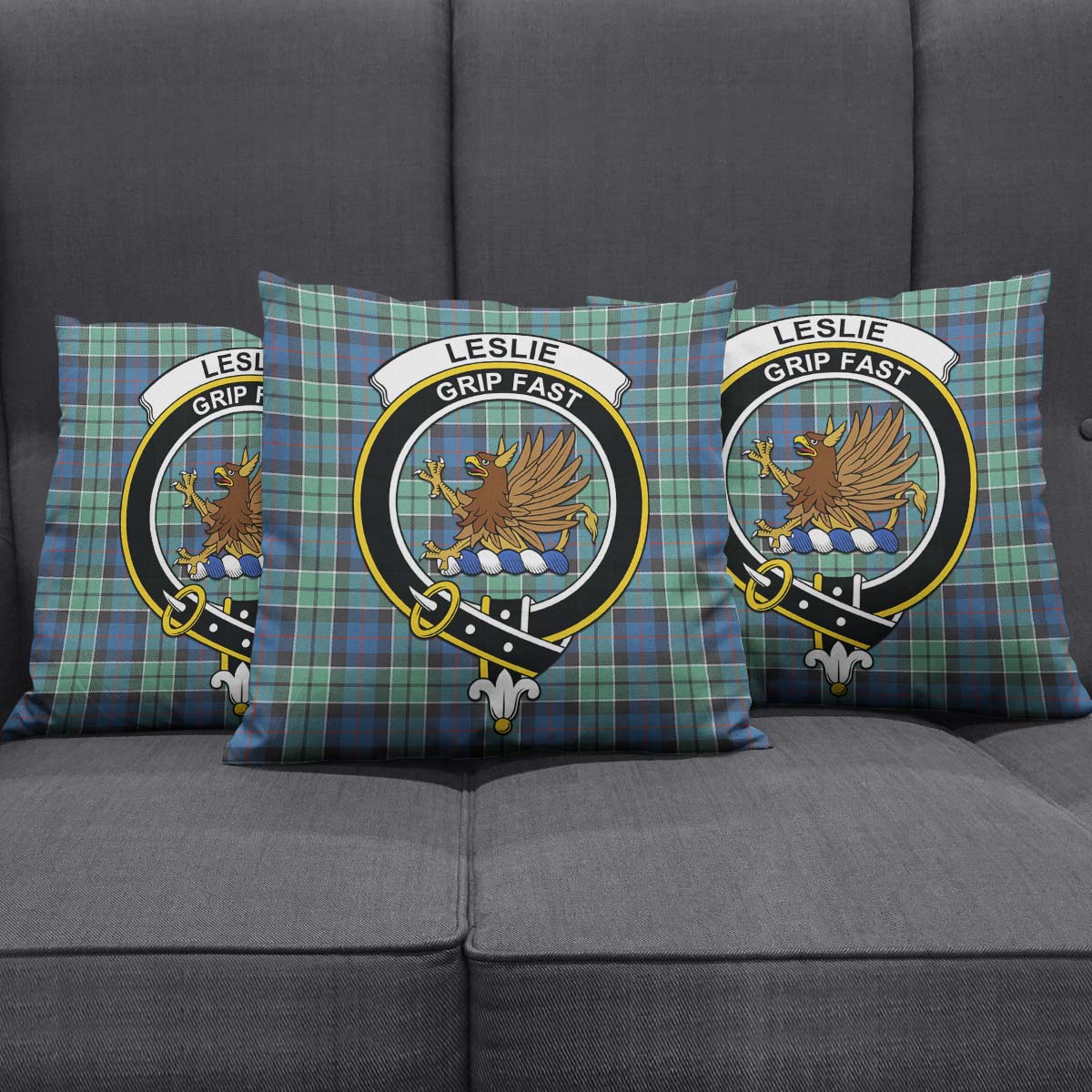 Leslie Hunting Ancient Tartan Pillow Cover with Family Crest Square Pillow Cover - Tartanvibesclothing