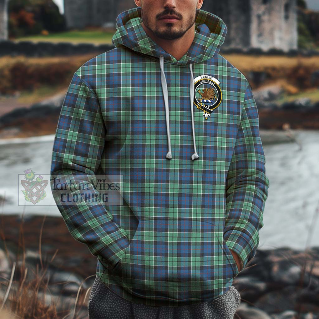 Leslie Hunting Ancient Tartan Cotton Hoodie with Family Crest Pullover Hoodie XS - Tartan Vibes Clothing