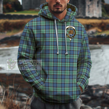 Leslie Hunting Ancient Tartan Cotton Hoodie with Family Crest