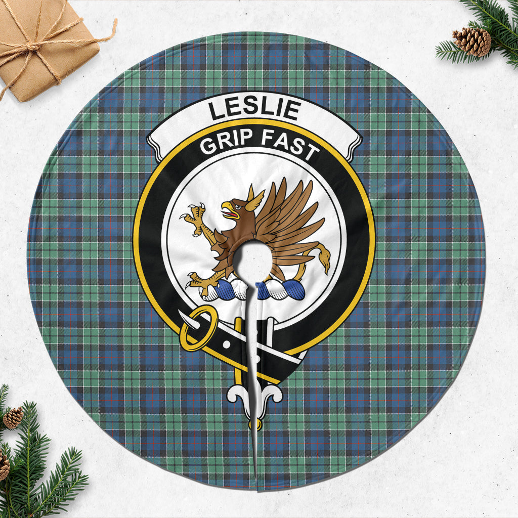 Leslie Hunting Ancient Tartan Christmas Tree Skirt with Family Crest - Tartanvibesclothing