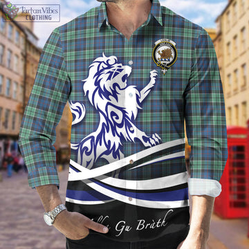 Leslie Hunting Ancient Tartan Long Sleeve Button Up Shirt with Alba Gu Brath Regal Lion Emblem