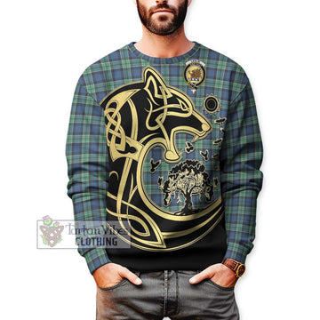 Leslie Hunting Ancient Tartan Sweatshirt with Family Crest Celtic Wolf Style