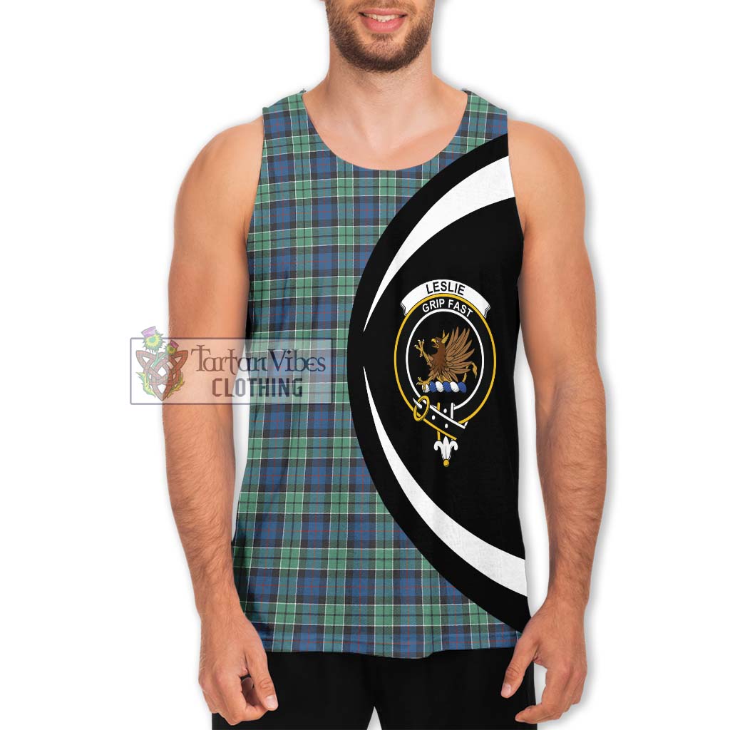 Leslie Hunting Ancient Tartan Men's Tank Top with Family Crest Circle Style Men - Tartan Vibes Clothing