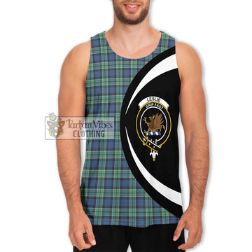 Leslie Hunting Ancient Tartan Men's Tank Top with Family Crest Circle Style