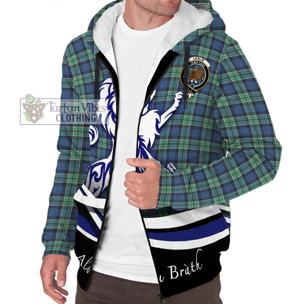 Leslie Hunting Ancient Tartan Sherpa Hoodie with Alba Gu Brath Regal Lion Emblem Unisex S - Tartanvibesclothing Shop