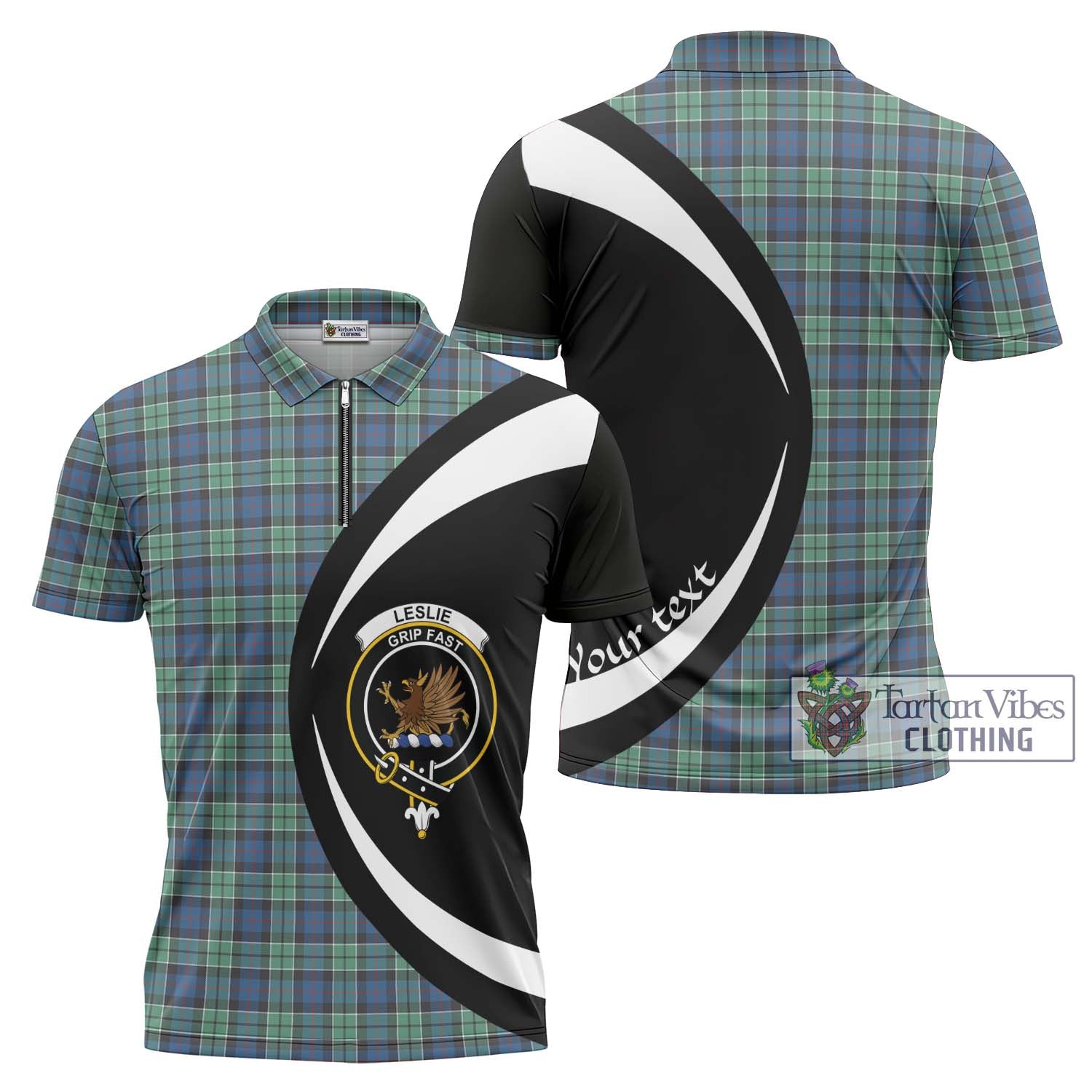 Tartan Vibes Clothing Leslie Hunting Ancient Tartan Zipper Polo Shirt with Family Crest Circle Style