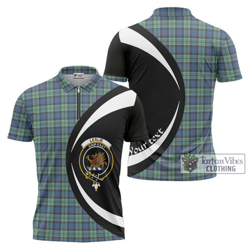 Leslie Hunting Ancient Tartan Zipper Polo Shirt with Family Crest Circle Style