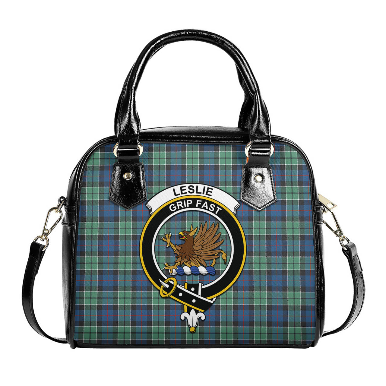 Leslie Hunting Ancient Tartan Shoulder Handbags with Family Crest One Size 6*25*22 cm - Tartanvibesclothing