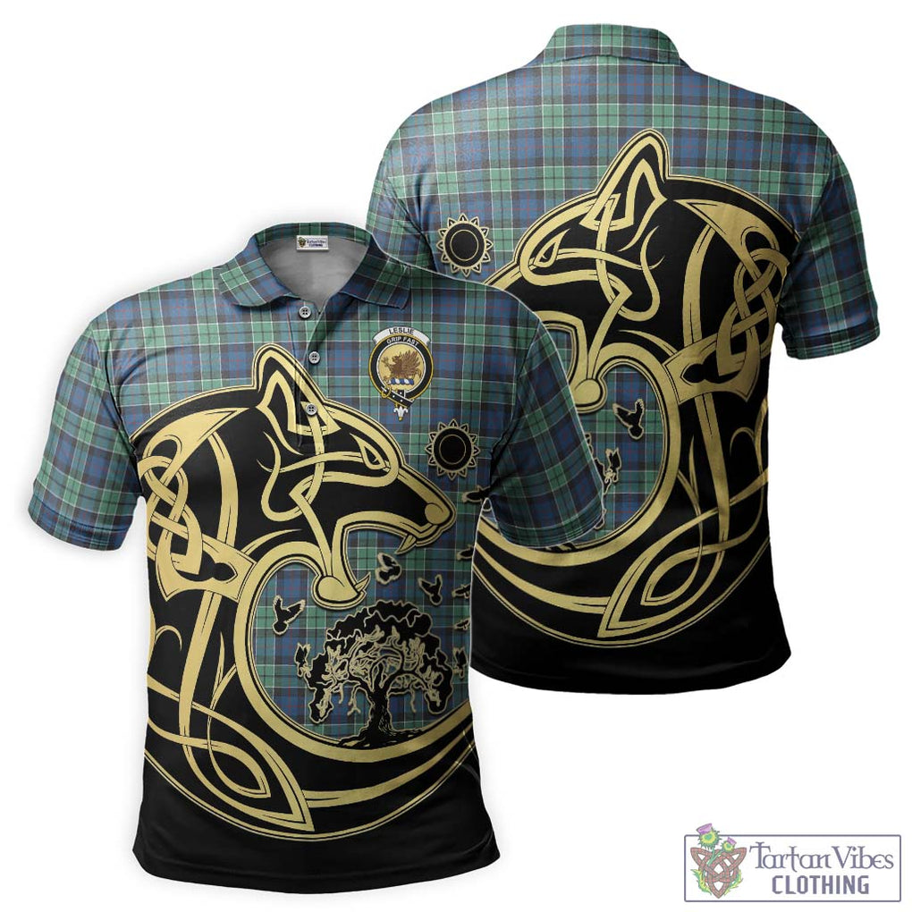 Leslie Hunting Ancient Tartan Polo Shirt with Family Crest Celtic Wolf Style Kid - Tartanvibesclothing Shop