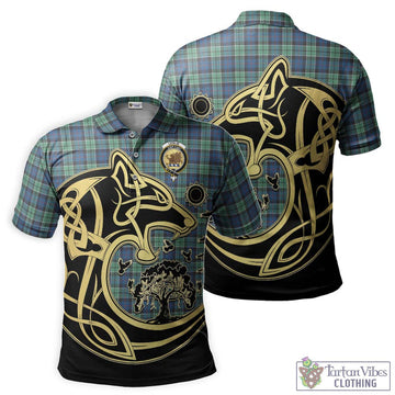 Leslie Hunting Ancient Tartan Polo Shirt with Family Crest Celtic Wolf Style