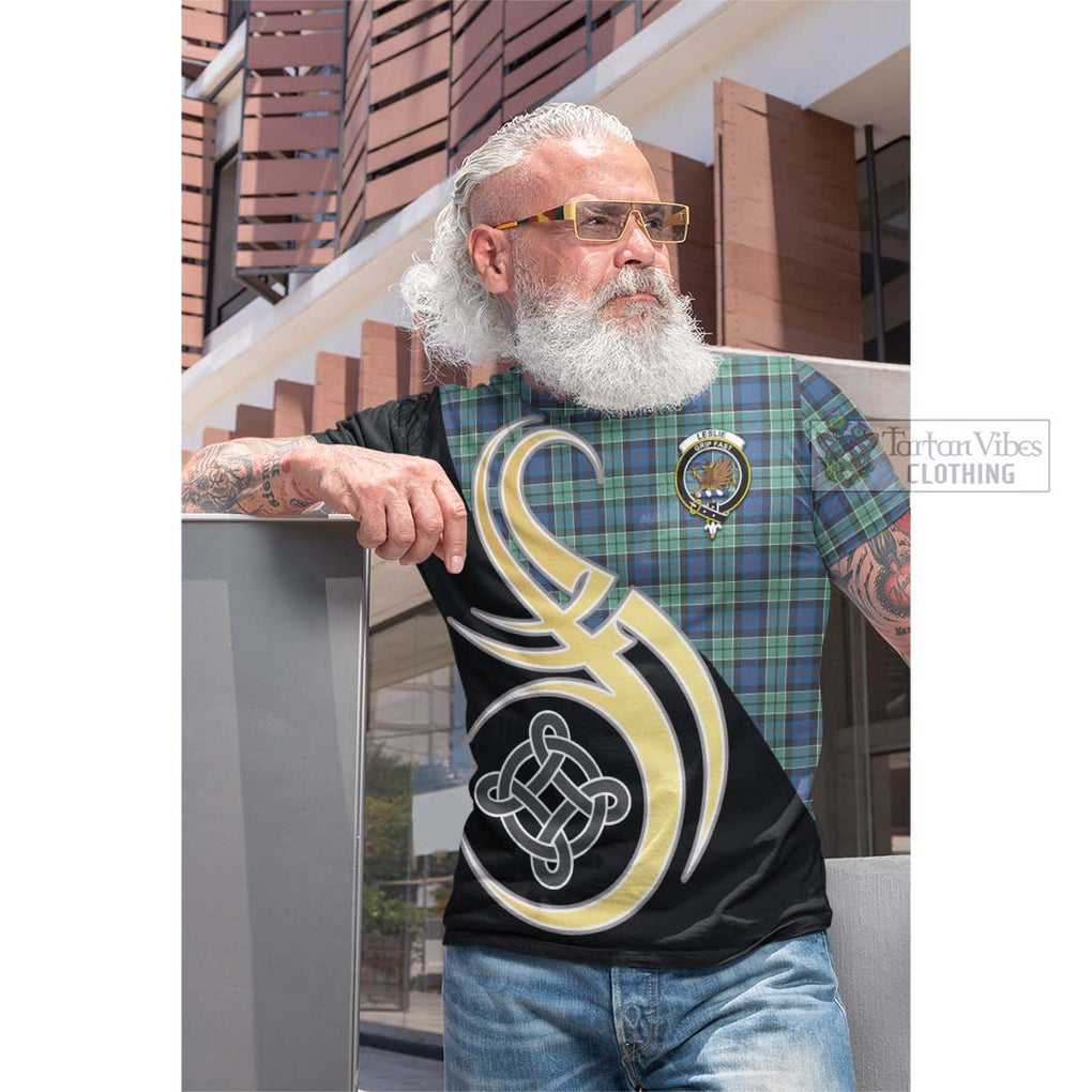 Tartan Vibes Clothing Leslie Hunting Ancient Tartan Cotton T-shirt with Family Crest and Celtic Symbol Style