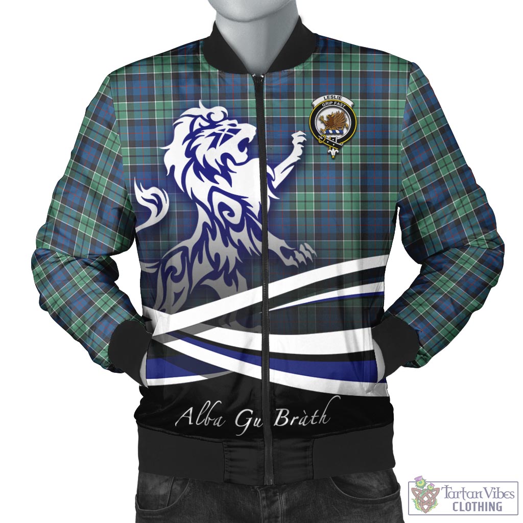 Tartan Vibes Clothing Leslie Hunting Ancient Tartan Bomber Jacket with Alba Gu Brath Regal Lion Emblem