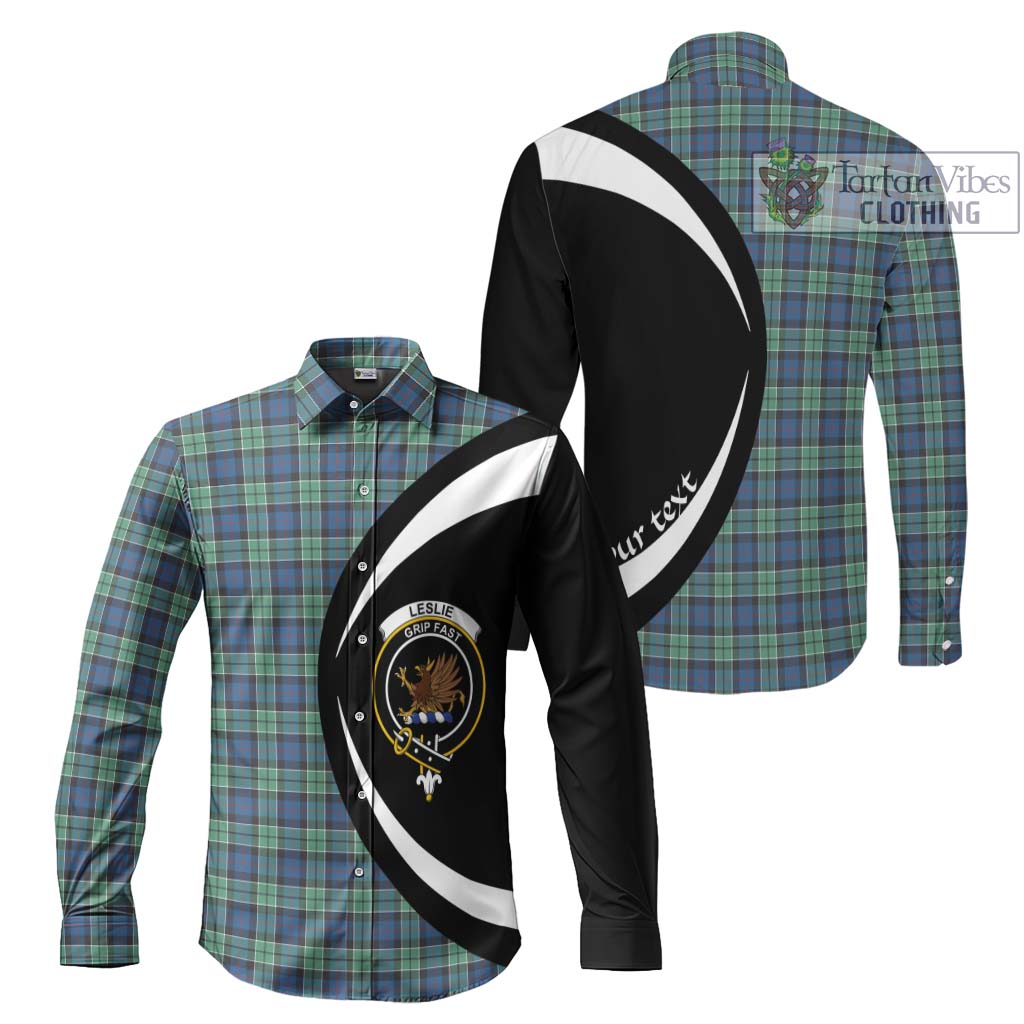 Leslie Hunting Ancient Tartan Long Sleeve Button Up with Family Crest Circle Style Men's Shirt S - Tartan Vibes Clothing