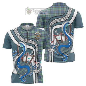 Leslie Hunting Ancient Tartan Zipper Polo Shirt with Epic Bagpipe Style