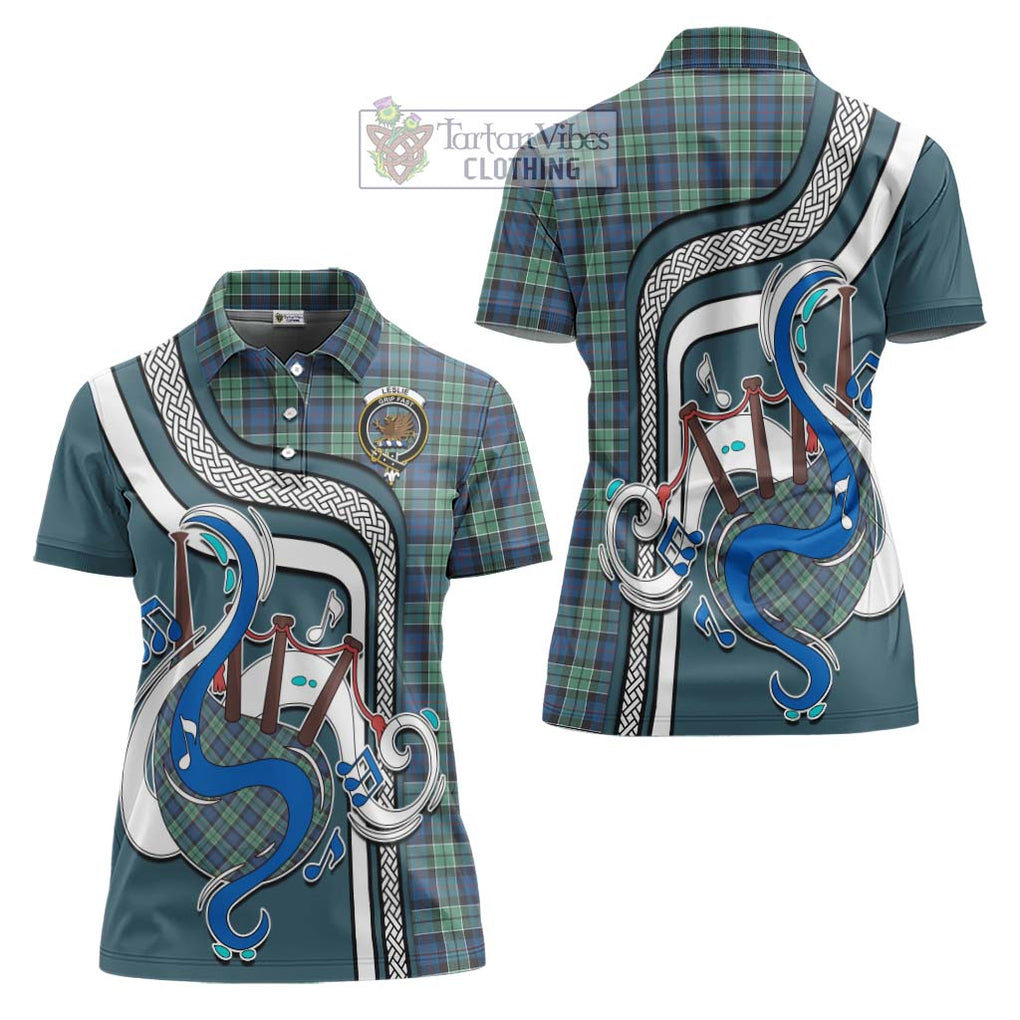 Leslie Hunting Ancient Tartan Women's Polo Shirt with Epic Bagpipe Style Women - Tartanvibesclothing Shop