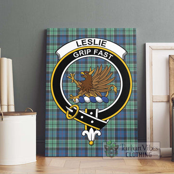 Leslie Hunting Ancient Tartan Canvas Print Wall Art with Family Crest