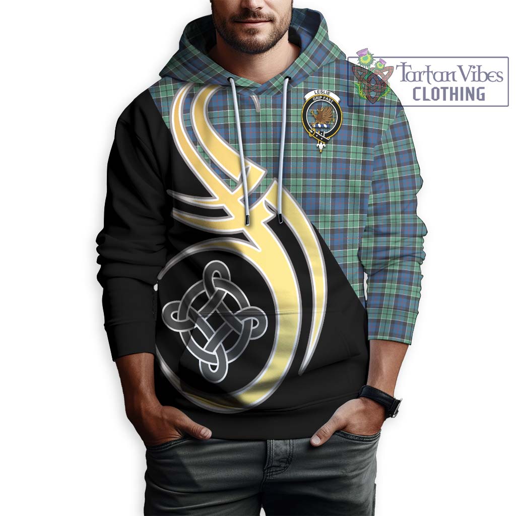 Leslie Hunting Ancient Tartan Hoodie with Family Crest and Celtic Symbol Style Zip Hoodie - Tartan Vibes Clothing