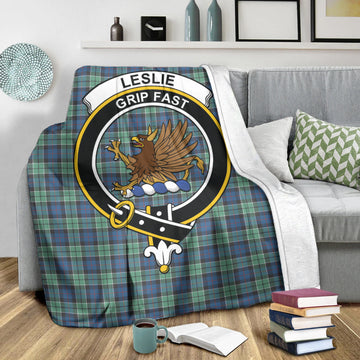 Leslie Hunting Ancient Tartan Blanket with Family Crest