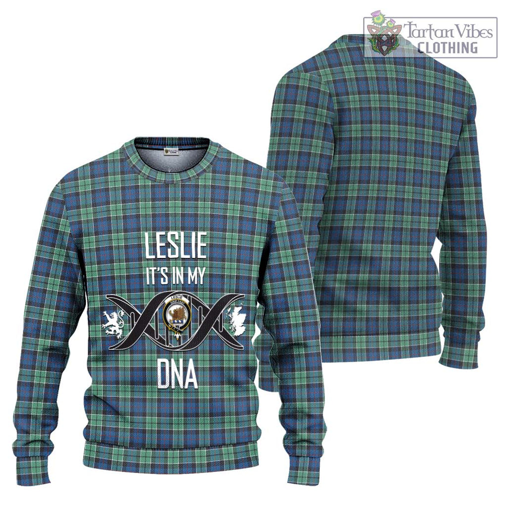 Leslie Hunting Ancient Tartan Knitted Sweater with Family Crest DNA In Me Style Unisex - Tartanvibesclothing Shop