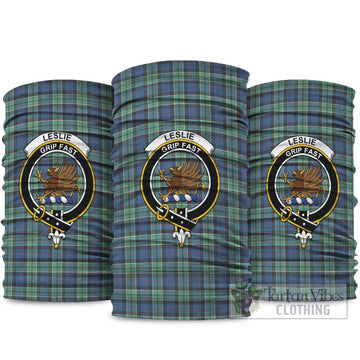 Leslie Hunting Ancient Tartan Neck Gaiters, Tartan Bandanas, Tartan Head Band with Family Crest