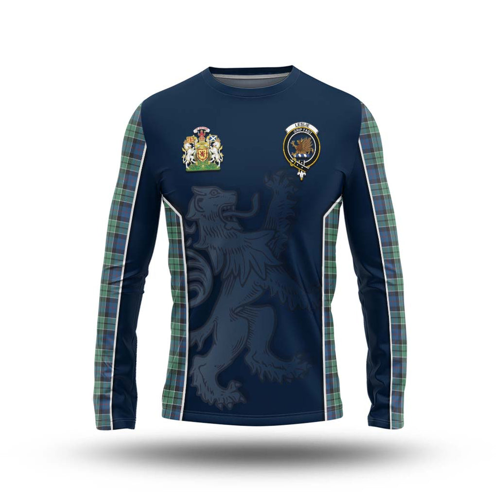 Leslie Hunting Ancient Tartan Long Sleeve T-Shirt with Family Crest and Lion Rampant Vibes Sport Style Unisex - Tartan Vibes Clothing