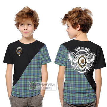 Leslie Hunting Ancient Tartan Kid T-Shirt with Family Crest and Military Logo Style