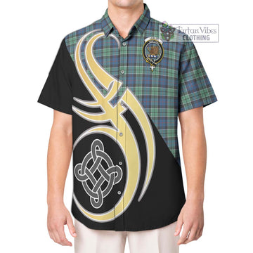 Leslie Hunting Ancient Tartan Short Sleeve Button Shirt with Family Crest and Celtic Symbol Style