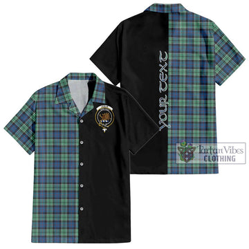 Leslie Hunting Ancient Tartan Short Sleeve Button Shirt with Family Crest and Half Of Me Style