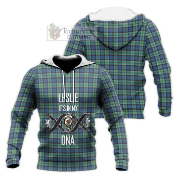 Leslie Hunting Ancient Tartan Knitted Hoodie with Family Crest DNA In Me Style