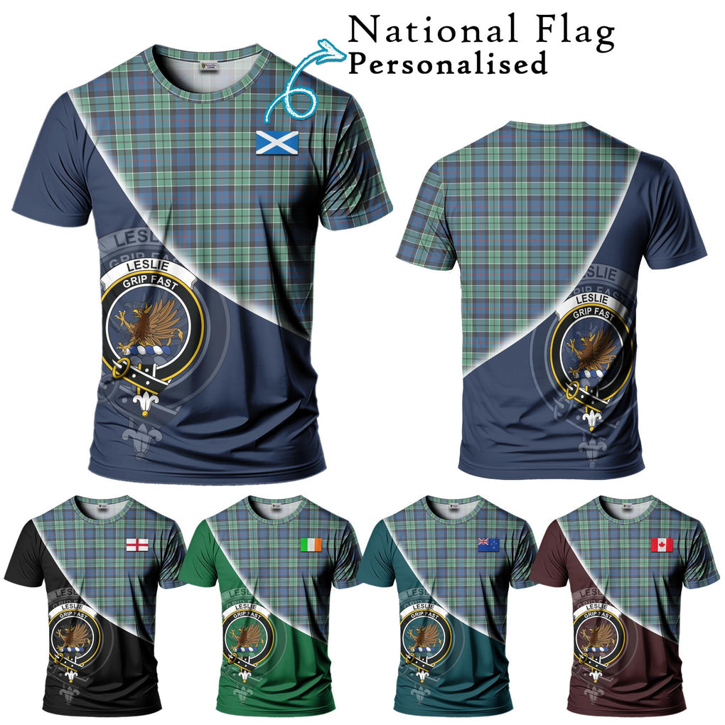 Leslie Hunting Ancient Tartan T-Shirt with Personalised National Flag and Family Crest Half Style Kid's Shirt - Tartanvibesclothing Shop