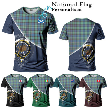 Leslie Hunting Ancient Tartan T-Shirt with Personalised National Flag and Family Crest Half Style