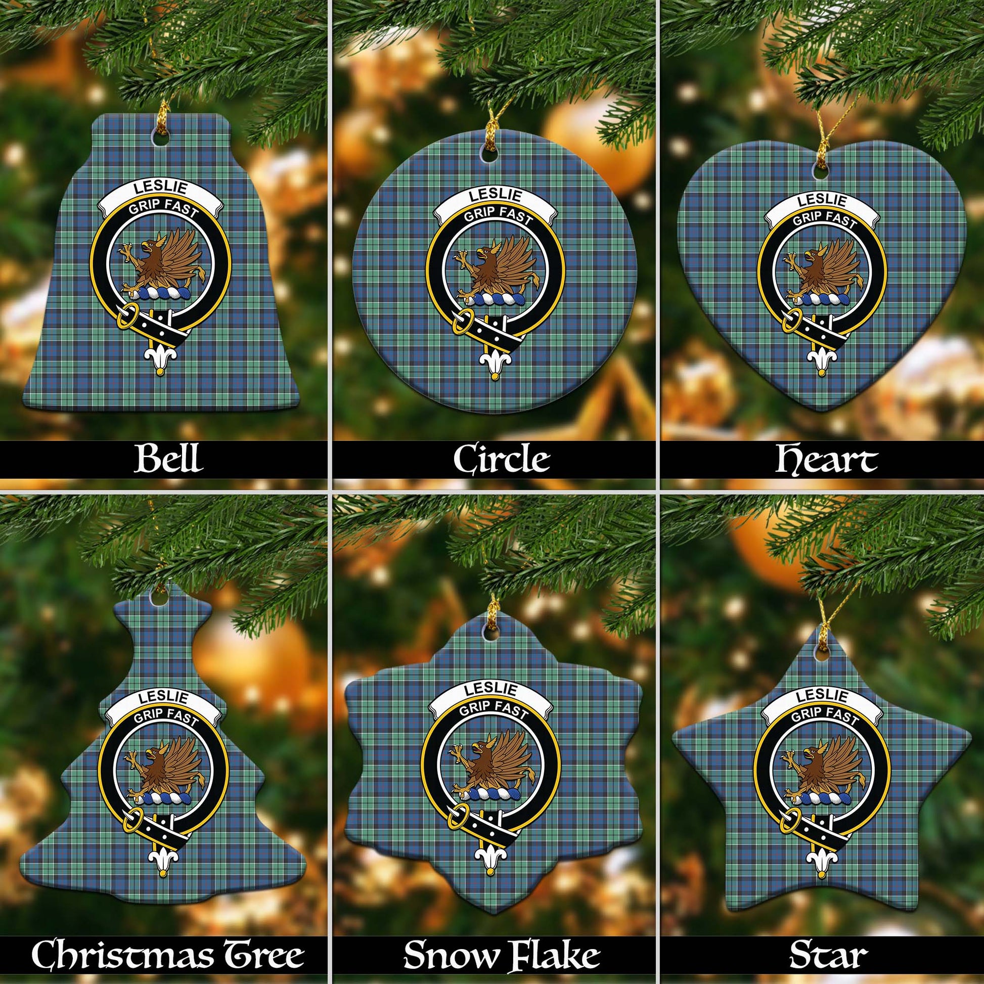 Leslie Hunting Ancient Tartan Christmas Ornaments with Family Crest - Tartanvibesclothing