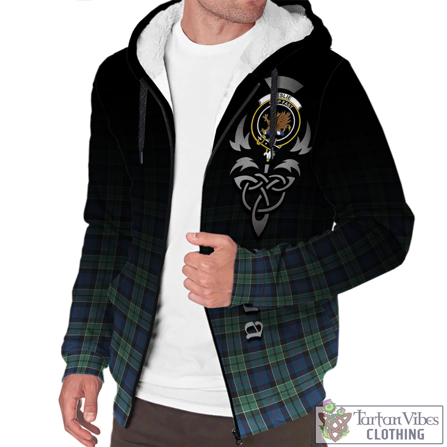 Tartan Vibes Clothing Leslie Hunting Ancient Tartan Sherpa Hoodie Featuring Alba Gu Brath Family Crest Celtic Inspired