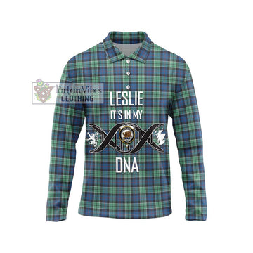 Leslie Hunting Ancient Tartan Long Sleeve Polo Shirt with Family Crest DNA In Me Style