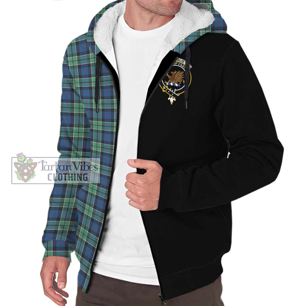 Leslie Hunting Ancient Tartan Sherpa Hoodie with Family Crest and Half Of Me Style Unisex S - Tartanvibesclothing Shop