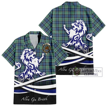 Leslie Hunting Ancient Tartan Short Sleeve Button Shirt with Alba Gu Brath Regal Lion Emblem