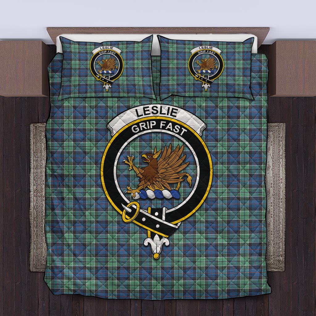 Leslie Hunting Ancient Tartan Quilt Bed Set with Family Crest Twin - Tartan Vibes Clothing