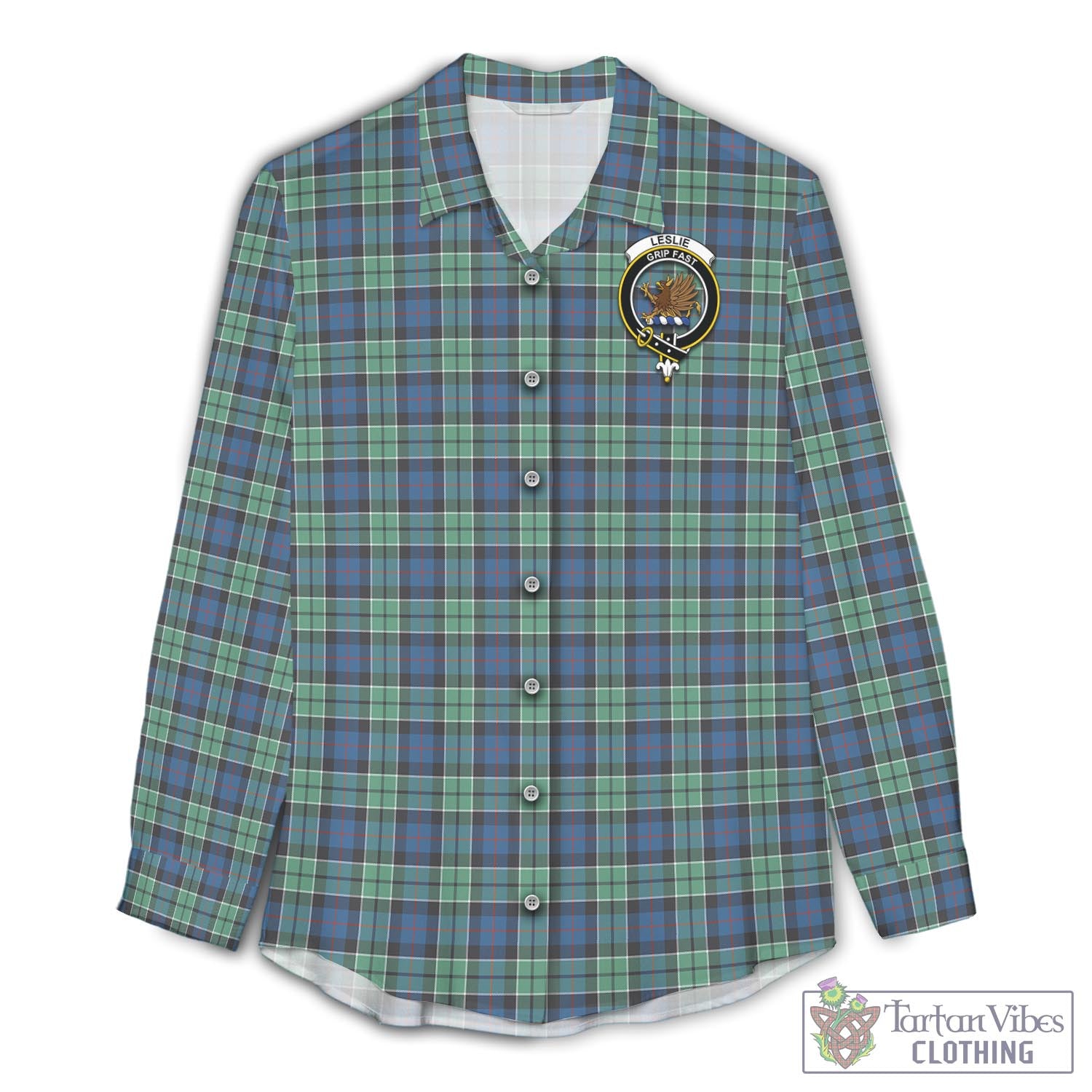 Tartan Vibes Clothing Leslie Hunting Ancient Tartan Womens Casual Shirt with Family Crest