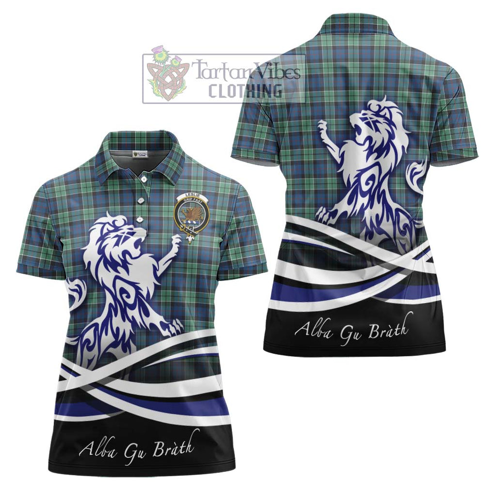 Leslie Hunting Ancient Tartan Women's Polo Shirt with Alba Gu Brath Regal Lion Emblem Women - Tartanvibesclothing Shop