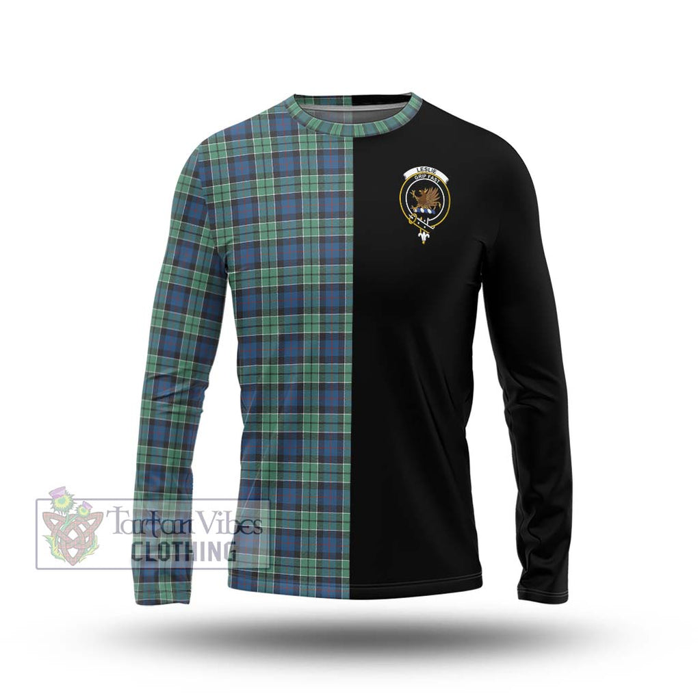 Leslie Hunting Ancient Tartan Long Sleeve T-Shirt with Family Crest and Half Of Me Style Unisex - Tartanvibesclothing Shop