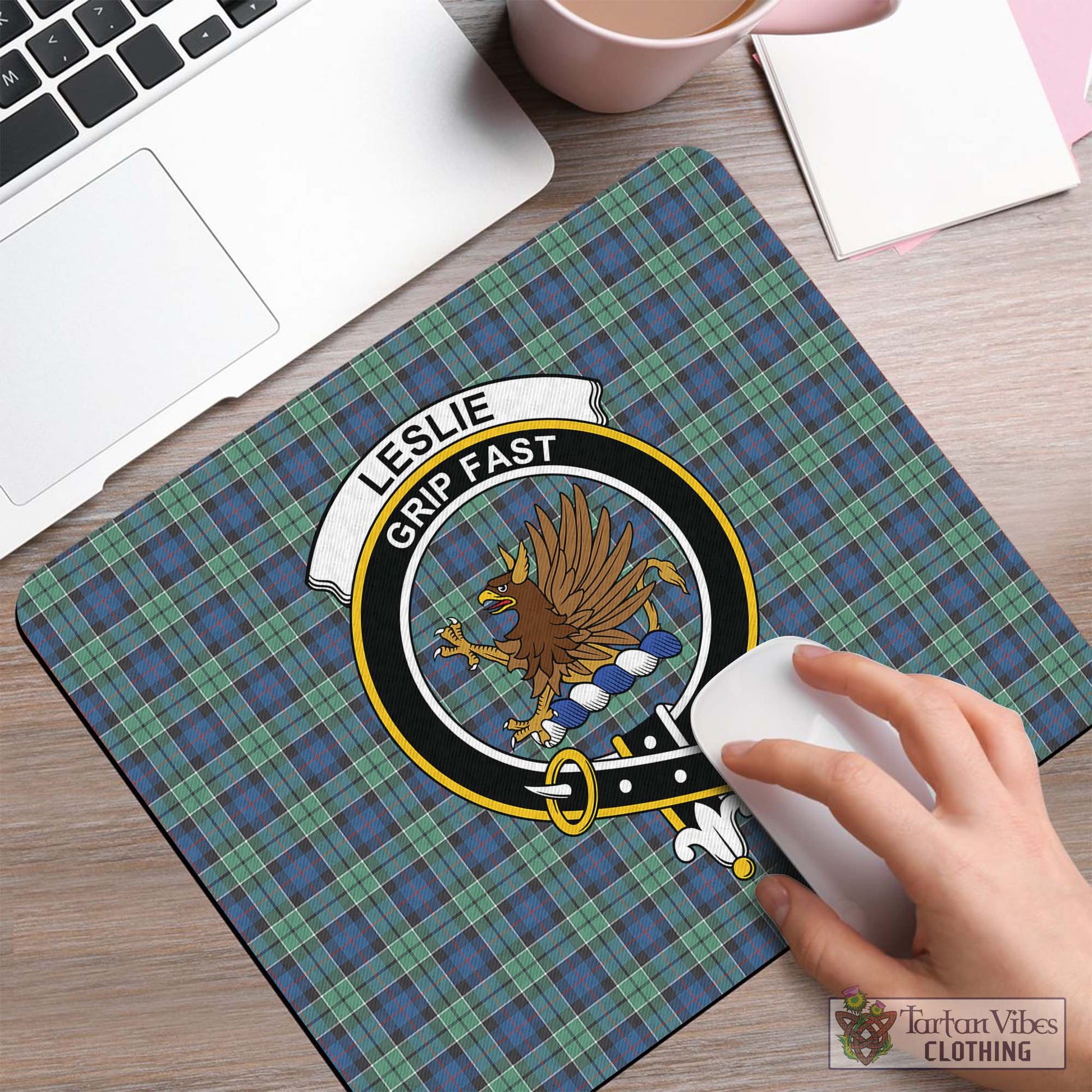 Tartan Vibes Clothing Leslie Hunting Ancient Tartan Mouse Pad with Family Crest