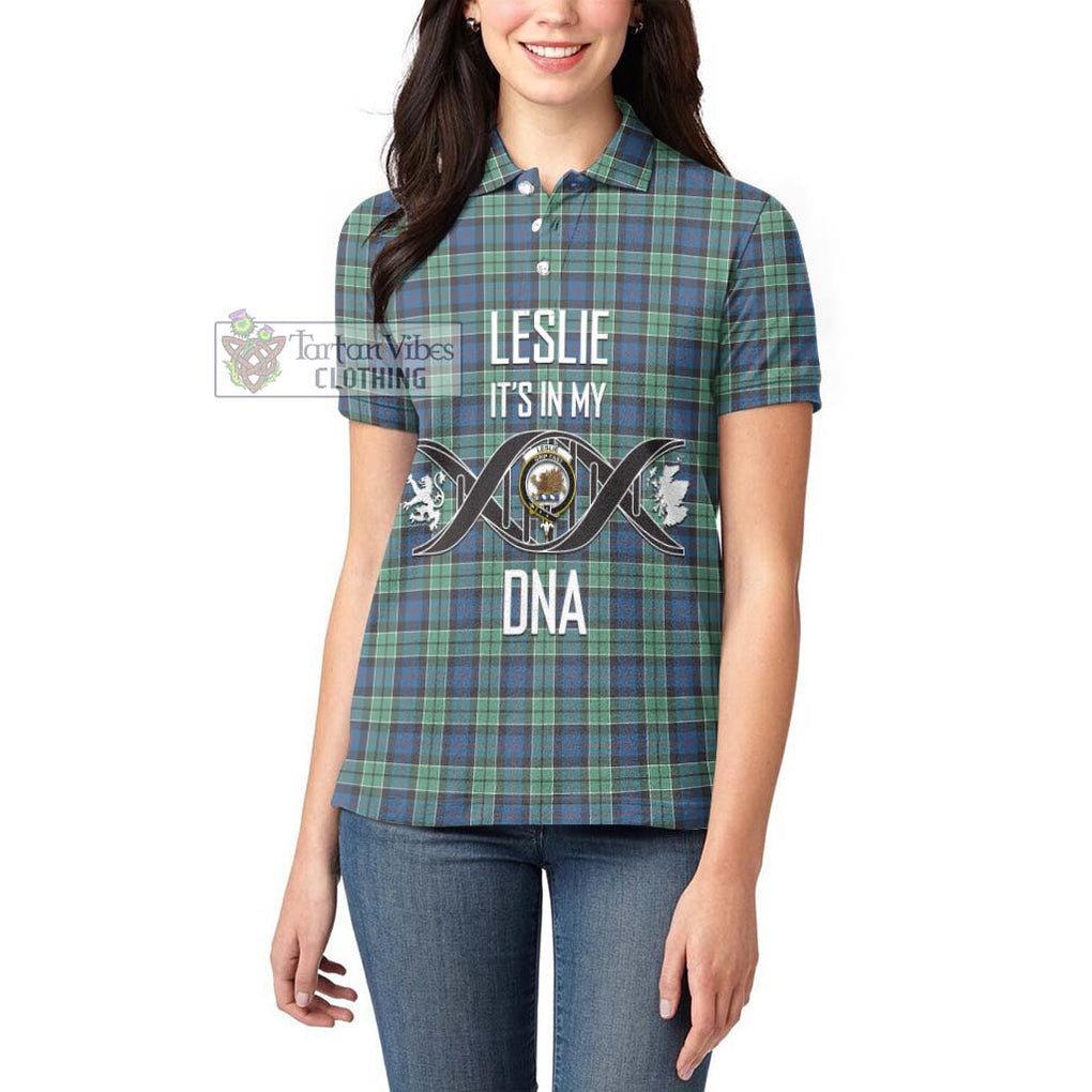 Leslie Hunting Ancient Tartan Women's Polo Shirt with Family Crest DNA In Me Style Women - Tartanvibesclothing Shop