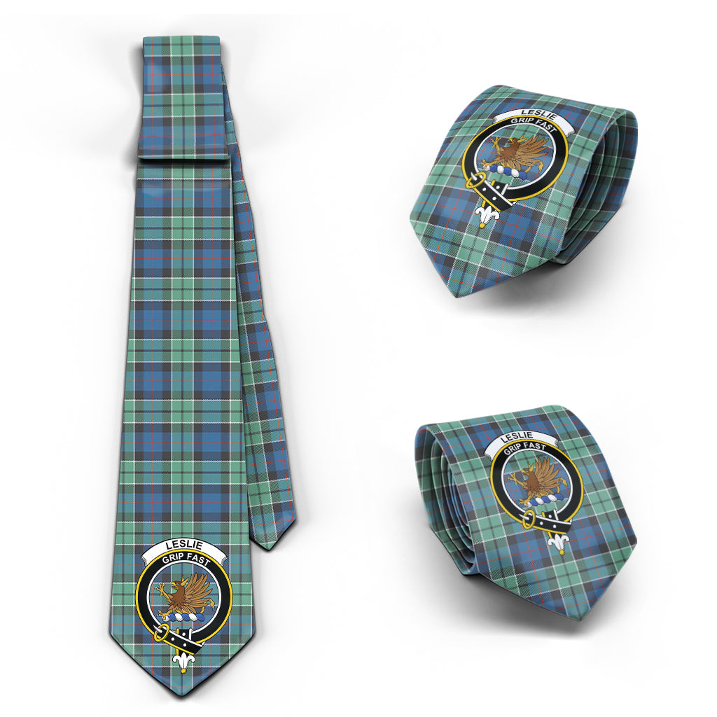 Leslie Hunting Ancient Tartan Classic Necktie with Family Crest Necktie One Size - Tartan Vibes Clothing