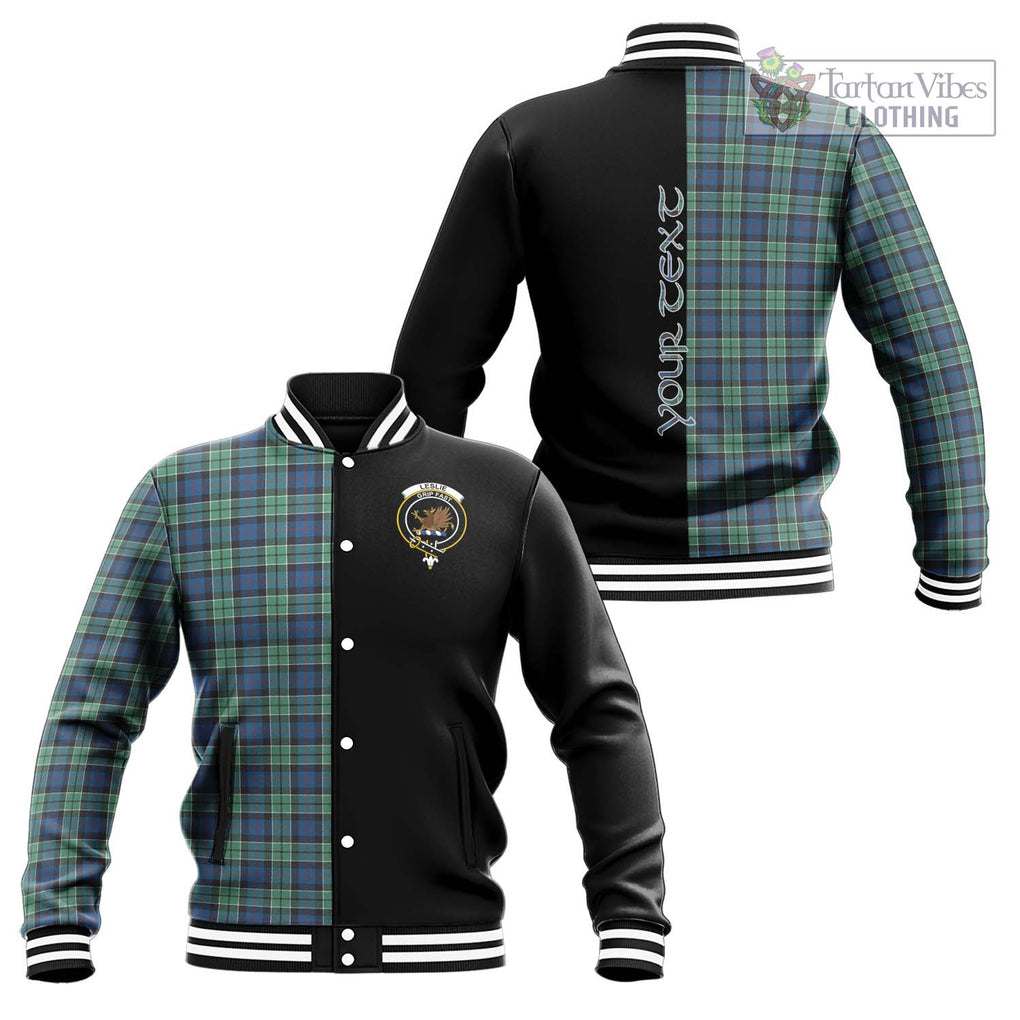 Leslie Hunting Ancient Tartan Baseball Jacket with Family Crest and Half Of Me Style Unisex - Tartanvibesclothing Shop