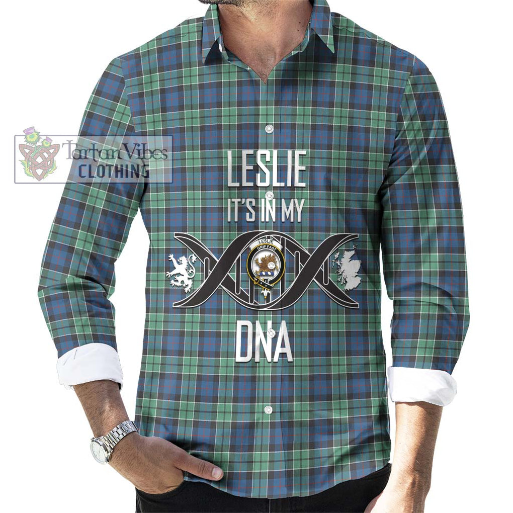 Leslie Hunting Ancient Tartan Long Sleeve Button Shirt with Family Crest DNA In Me Style Men's Shirt S - Tartanvibesclothing Shop