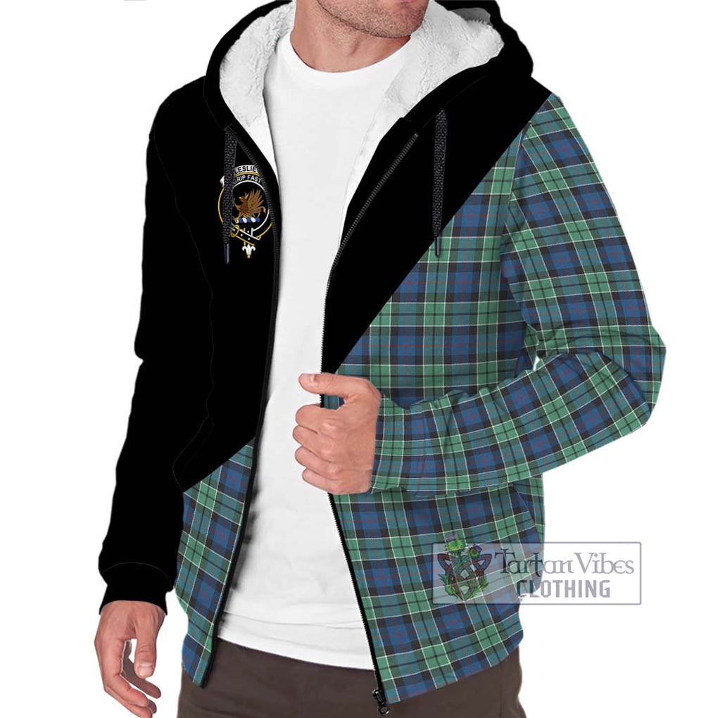 Leslie Hunting Ancient Tartan Sherpa Hoodie with Family Crest and Military Logo Style Unisex S - Tartanvibesclothing Shop