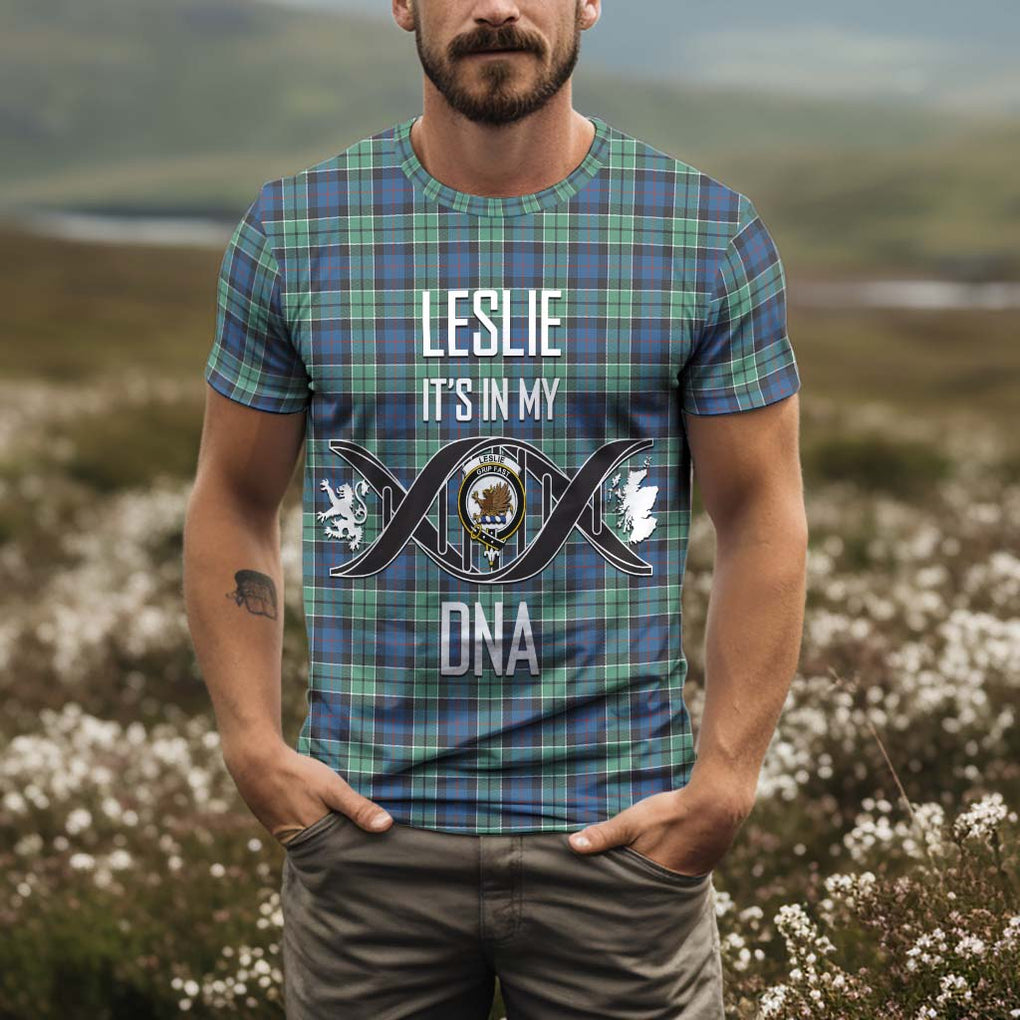 Leslie Hunting Ancient Tartan T-Shirt with Family Crest DNA In Me Style Kid's Shirt - Tartan Vibes Clothing