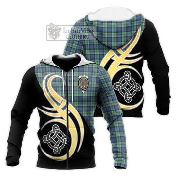 Leslie Hunting Ancient Tartan Knitted Hoodie with Family Crest and Celtic Symbol Style