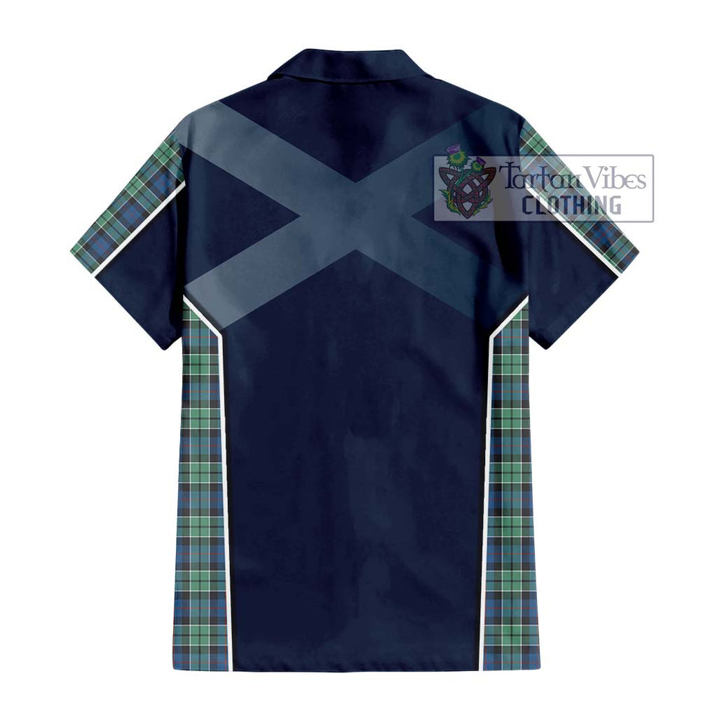 Leslie Hunting Ancient Tartan Short Sleeve Button Shirt with Family Crest and Lion Rampant Vibes Sport Style - Tartan Vibes Clothing